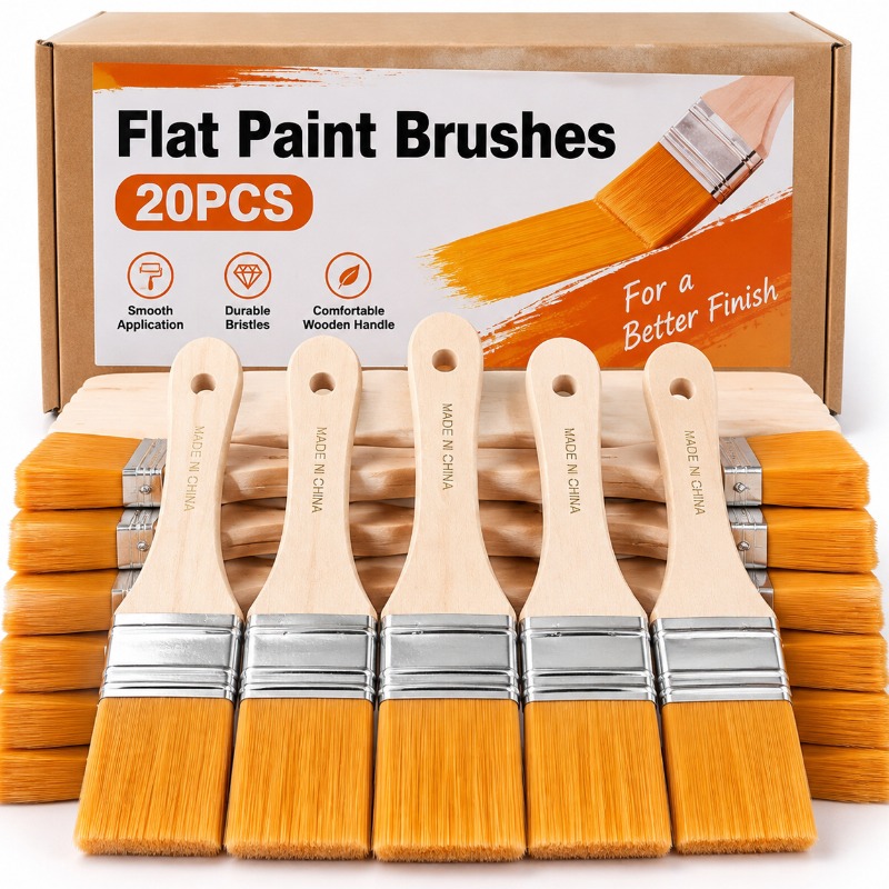 Furniture Hardware Manufacturer - Wooden Handle Flat Paint Brush Watercolor